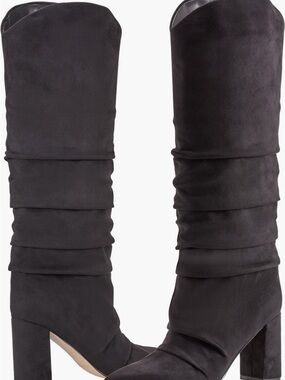 Marc Fisher Black Slouchy Block Heel Knee Boots